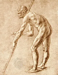 Leonardo da Vinci: Sepia drawing of a nude man